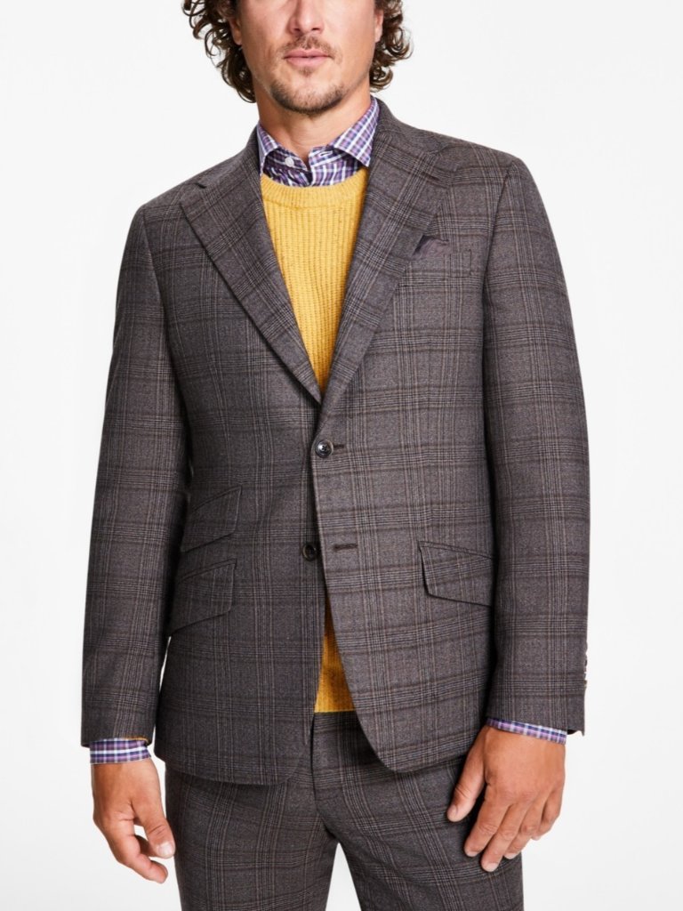 Tallia Men's Slim-Fit Stretch Plaid Suit Jacket Brown Plaid Size 36r